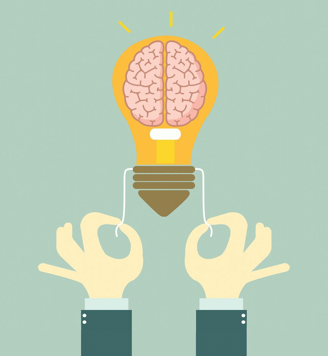 GIF of two hands, each pulling a string lighting or activating a different part of a brain-shaped lamp
